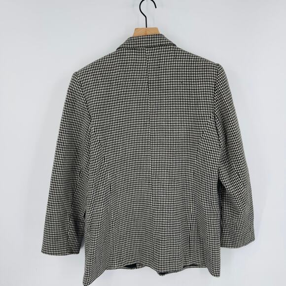Vintage Larry Levine Houndstooth Wool Blazer Black White Check Jacket Size 12 - Picture 2 of 6
